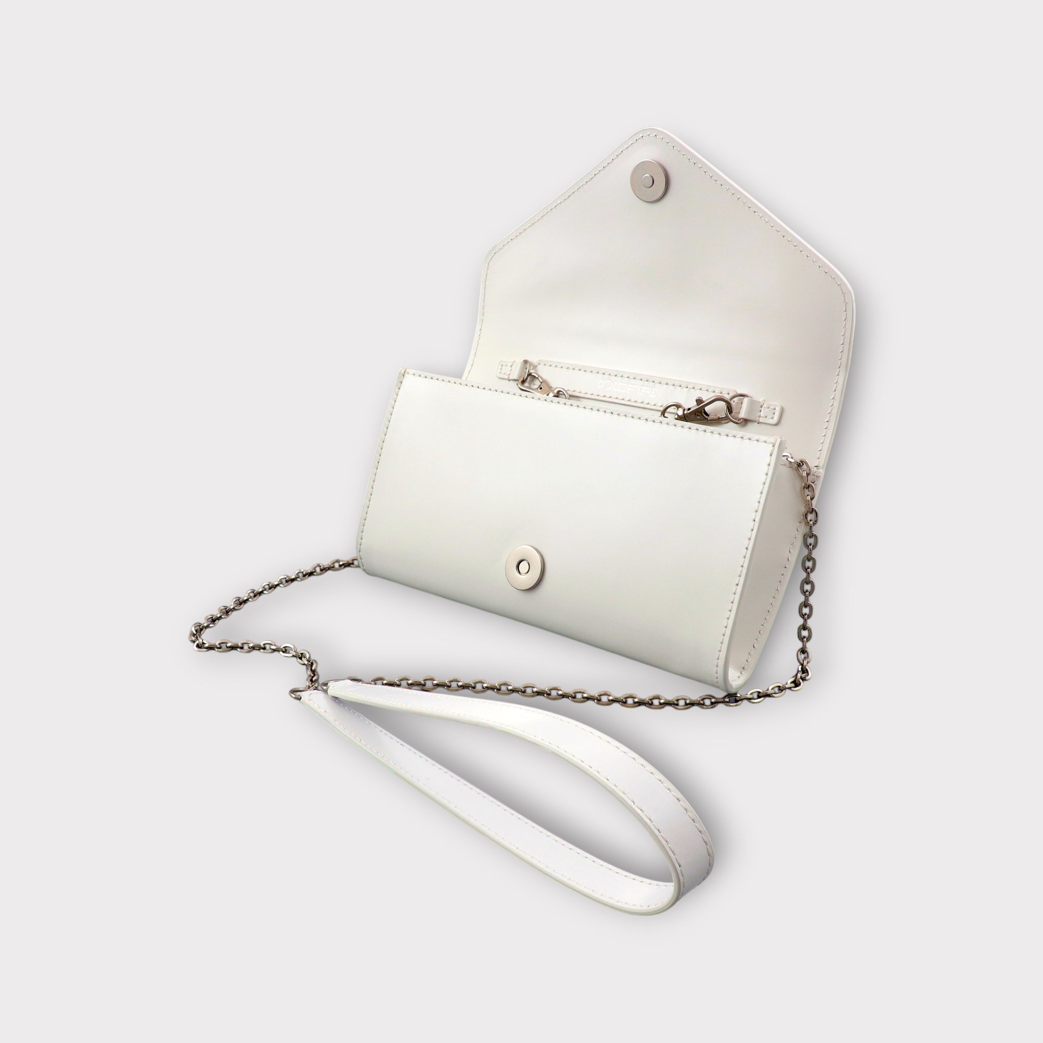 Small handbag - crossbody - White semi patent leather - Silver