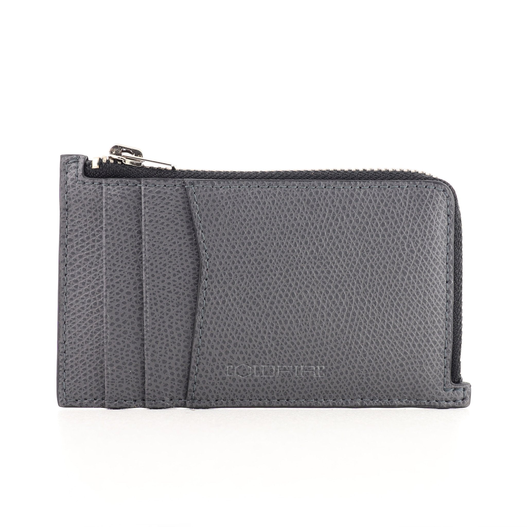 Ares Genuine Leather Card Holder with Zipper in Gray Color - Unisex - COLDFIRE