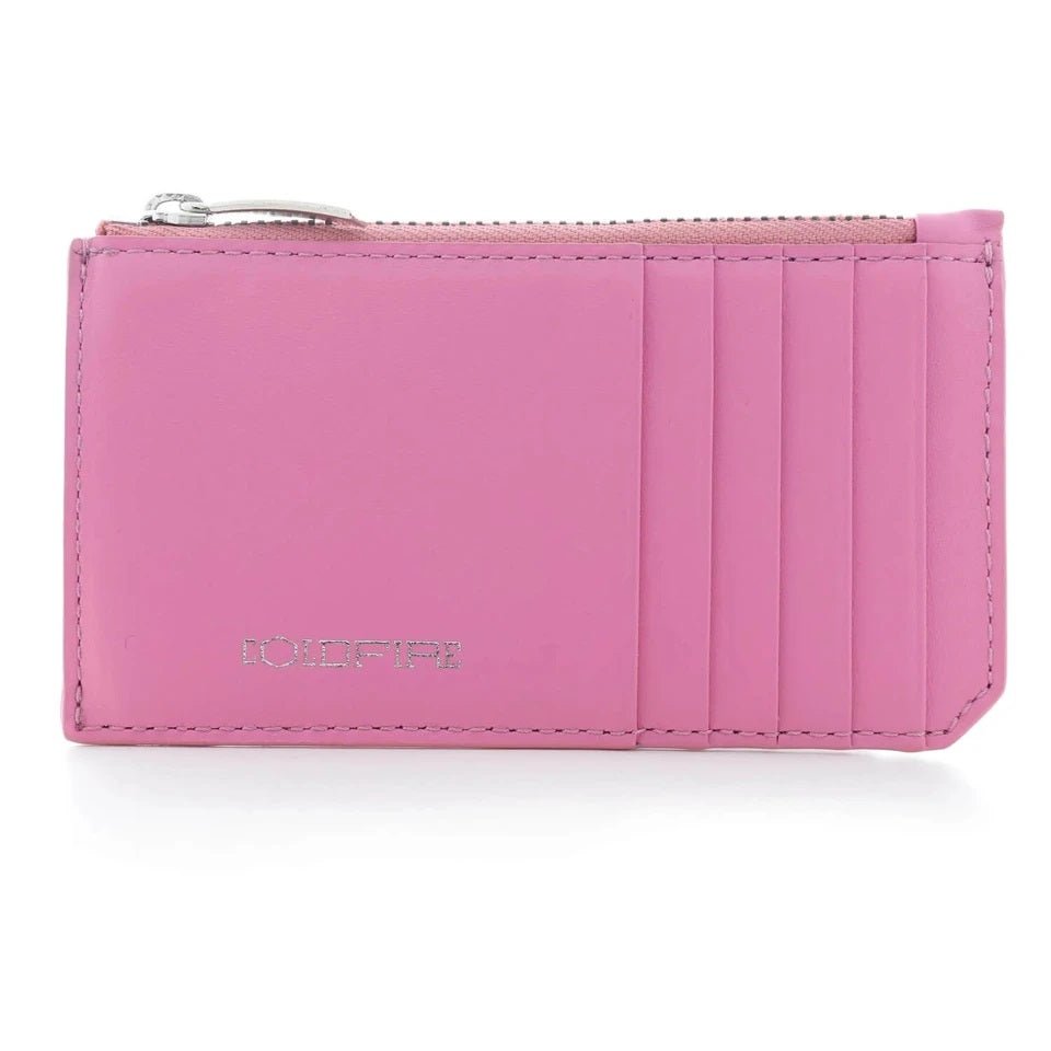 Card holder made of Natural Leather with Zipper in pink color - COLDFIRE