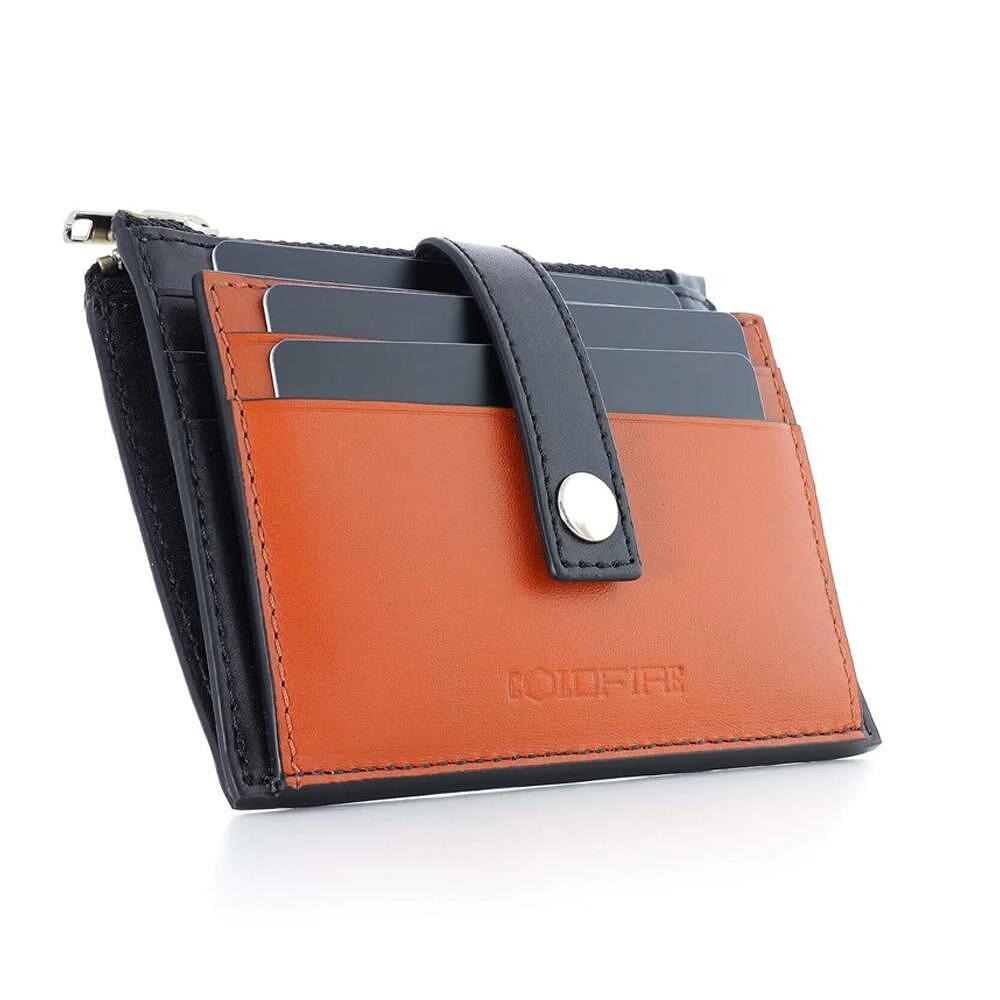 Genuine leather card holder with zipper and button - unisex - COLDFIRE