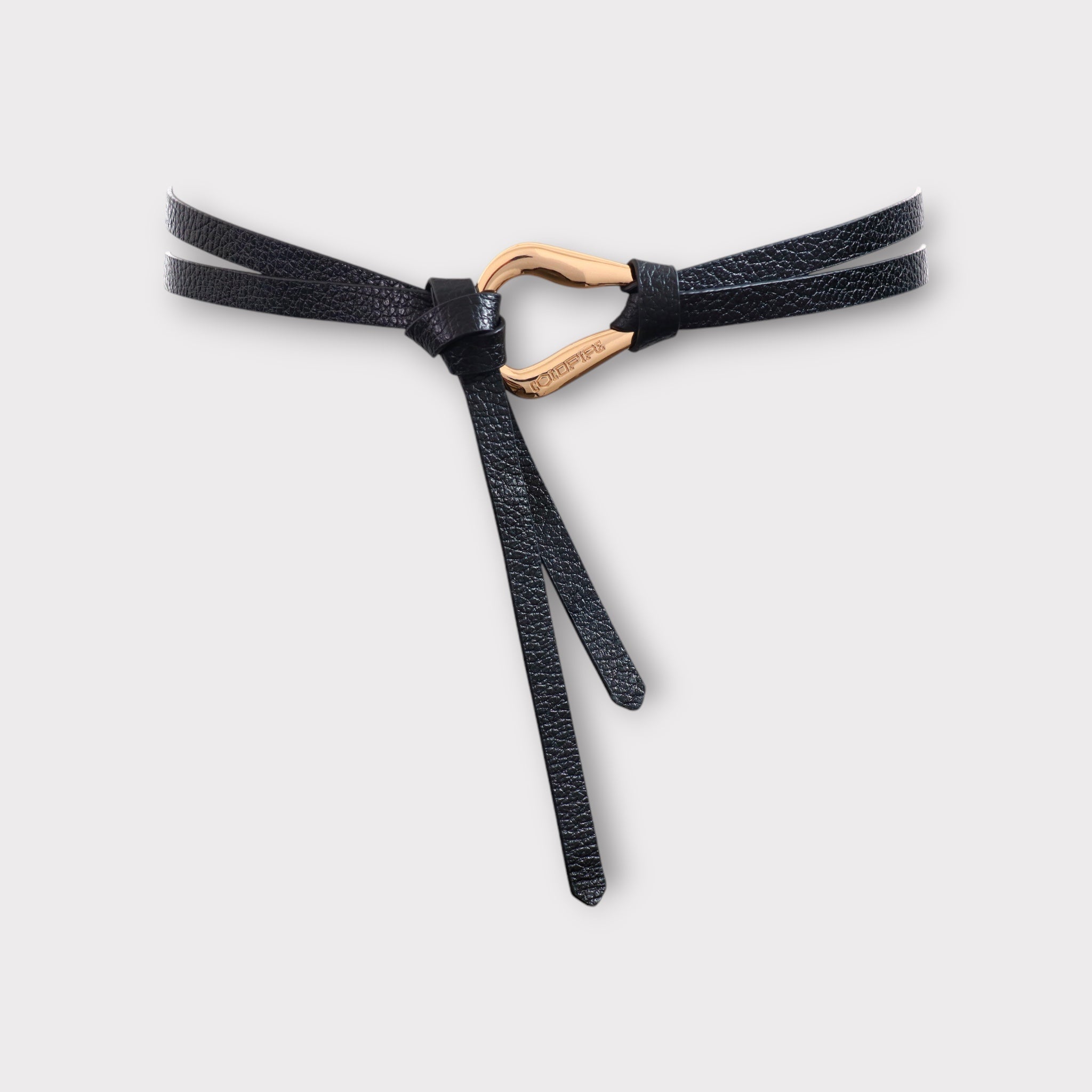 Women's double knot belt - genuine leather - 10 mm - Black - Gold | COLDFIRE - COLDFIRE