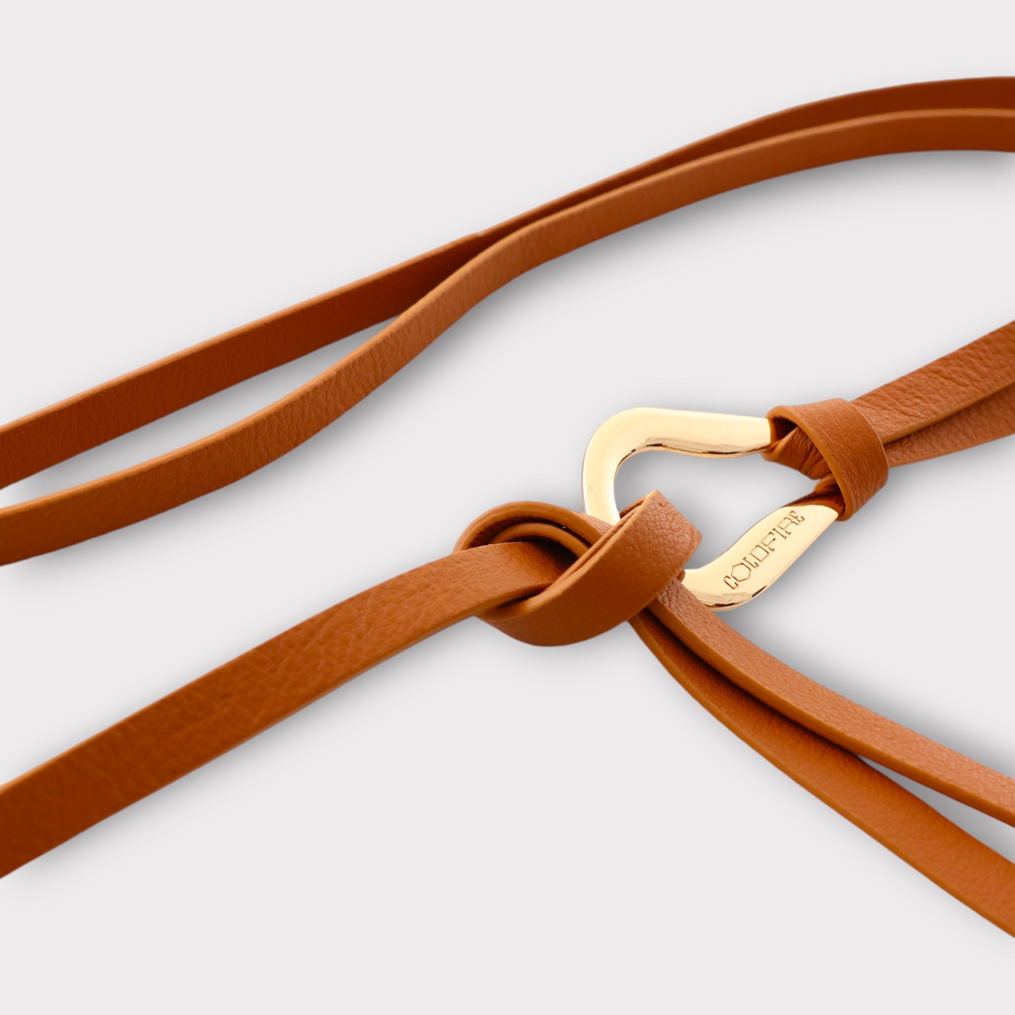 Women's double knot belt - genuine leather - 10 mm - Camel - Gold | COLDFIRE - COLDFIRE