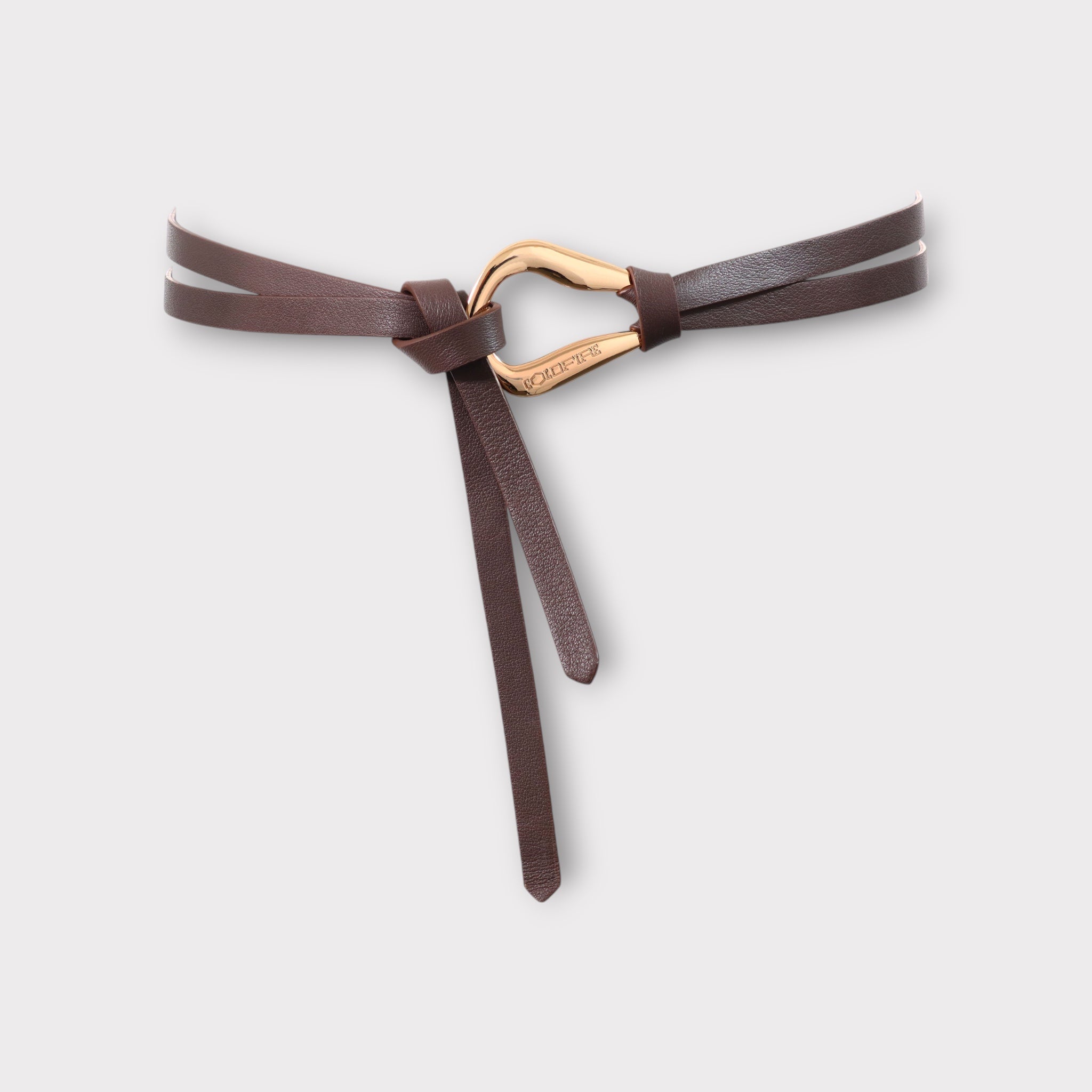 Women's double knot belt - genuine leather - 10 mm - Dark Brown - Gold | COLDFIRE - COLDFIRE