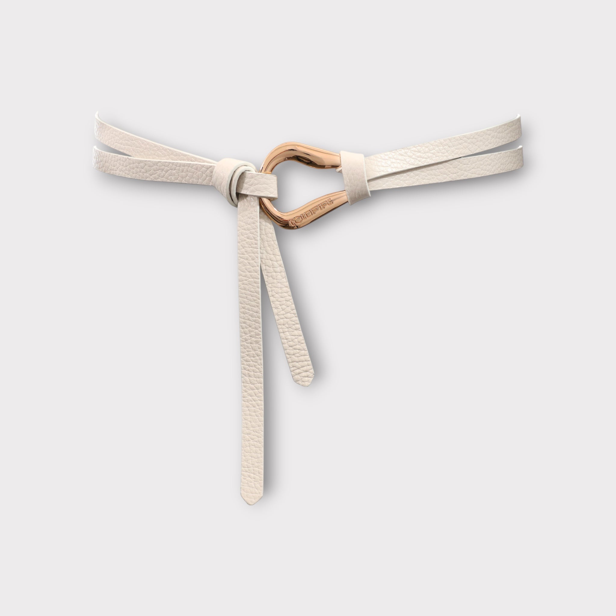 Women's double knot belt - genuine leather - 10 mm - Off White - Gold | COLDFIRE - COLDFIRE