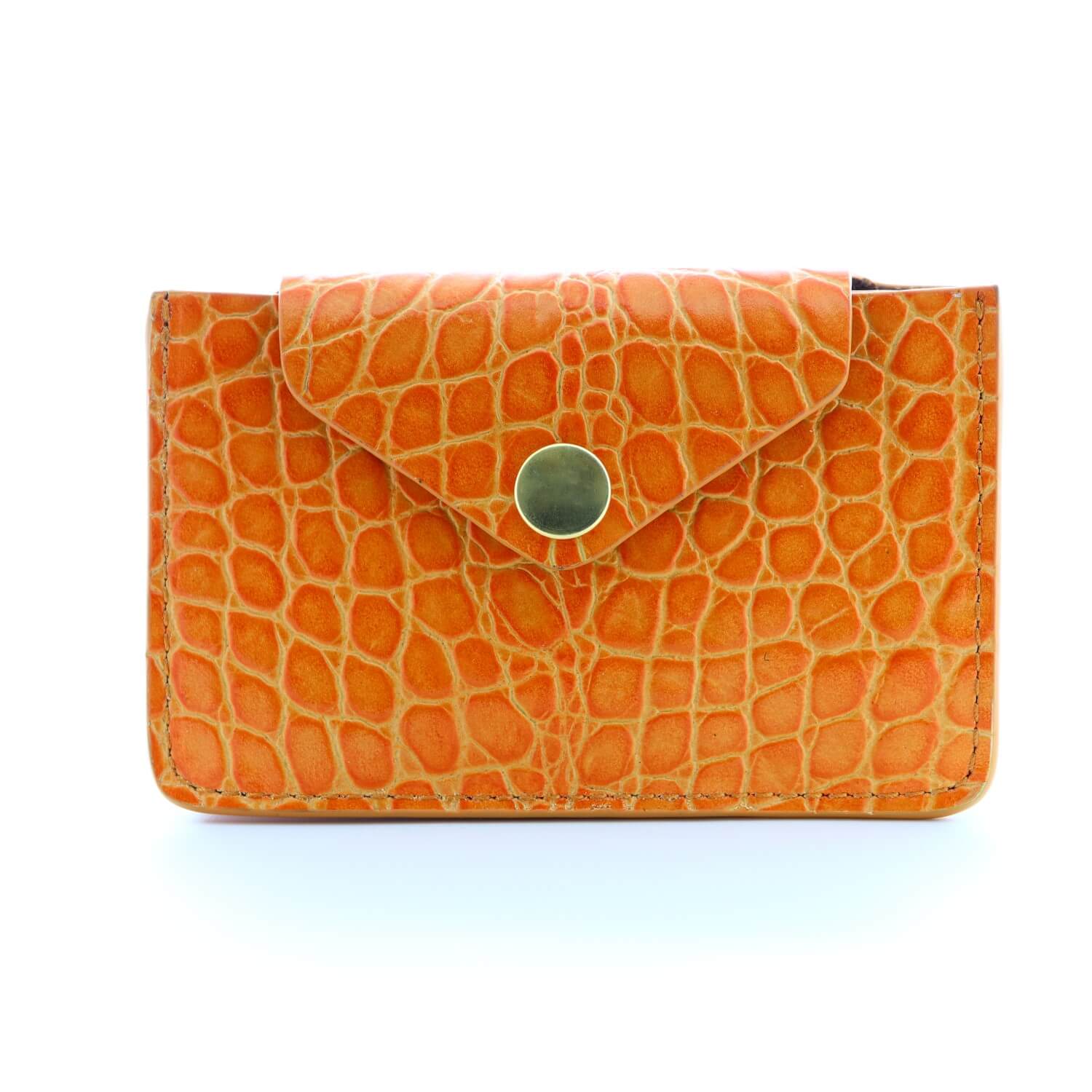 Women's Small Card Case Wallet with Flap. Mini Credit Card Holder. Croco Embossed Orange - COLDFIRE